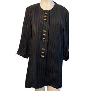 Womens Size 12 XL Elegant Black And Gold Button Front Long Blouse Vintage USA